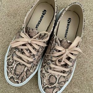 Superga Faux Snake Beige Sneakers, Size 7 (37.5 EU). New without tags or box.